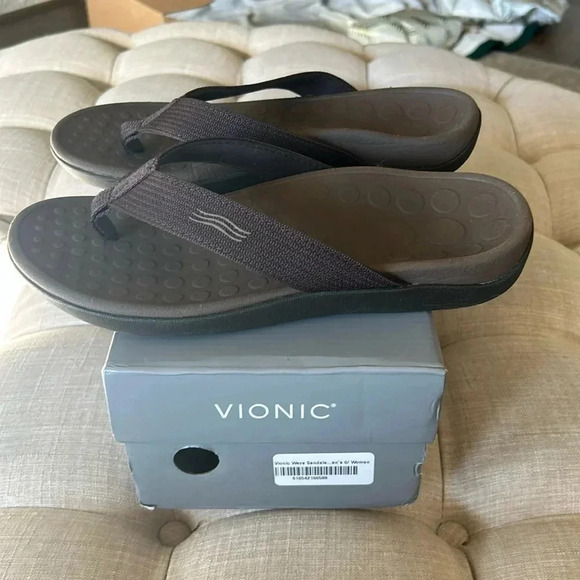 Vionic 44 Wave Orthotic Brown Thong Sandals 7 - Picture 2 of 7